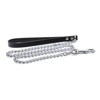 Lesa din metal pentru caini, argintie/neagra, lungime 0.9 m, pentru caini de talie mare