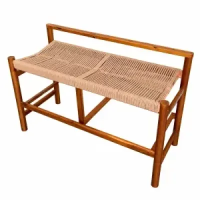 Banca din lemn de acacia cu sezut din snur de hartie, 100×41×65 cm