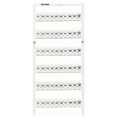 WMB marking card; as card; MARKED; 1 ... 10 (10x); stretchable 5 - 5.2 mm; Vertical marking; snap-on type; white