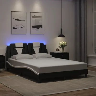 vidaXL Cadru de pat, Viana, cu LED fără saltea, negru și alb, 120x200 cm