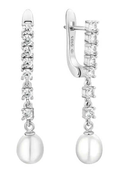 Cercei argint lungi cu perle naturale si zirconia - Luce