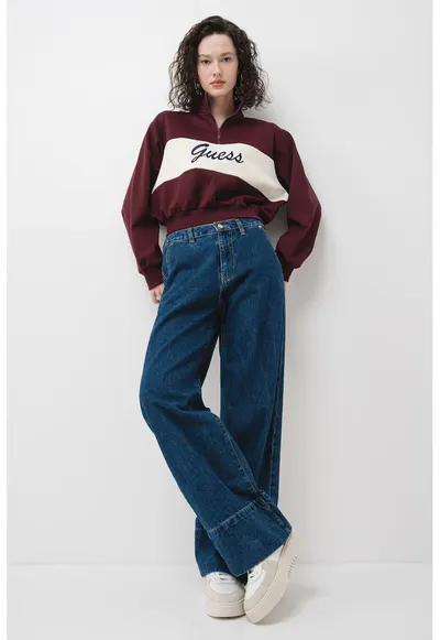 Bluza crop de trening cu croiala supradimensionata si fermoar scurt - Alb/Violet tyrian