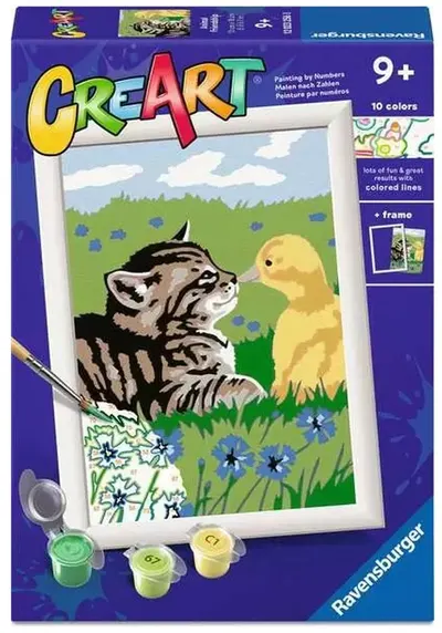 Set de pictat după numere Ravensburger CreArt - Pisicuță și rățușcă