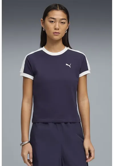 Tricou slim fit cu decolteu la baza gatului ALWAYS ON - Alb/Violet aubergine