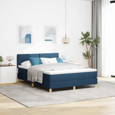 vidaXL Pat cu arcuri cu pernă Manual albastru 160 x 200 cm țesătură