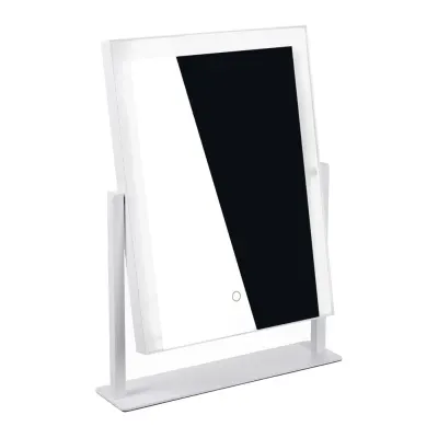 Oglinda cosmetica cu LED, 12 spoturi in 3 culori lumina, suport masa, 30x41 cm