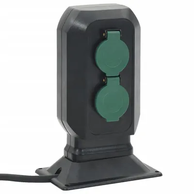 Gossi priza de exterior cu tarus si 4 cai, negru/verde, 15,5x11x24 cm
