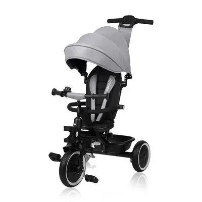 Tricicleta copii, Lionelo, Berry, 2 in 1, Multifunctionala, Suport picioare, Control al directiei, Scaun reversibil, Rotire 360 grade, Functie de roata libera, Utilizare pana la 5 ani, Constructie din otel, Conform cu standardul EN71, Gri, Resigilat