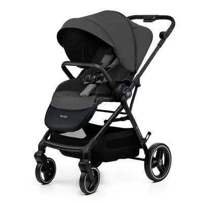 Carucior pentru copii Kinderkraft Yoxi Moonlight Grey 2 in 1, suspensii, spatar reglabil, maner ajustabil, accesorii