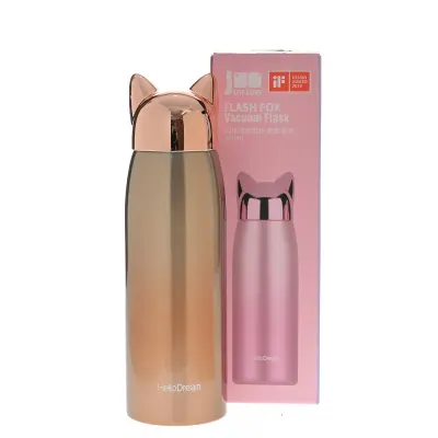 Termos roz auriu 300ml cu capac urechi de vulpe, Hello Dream