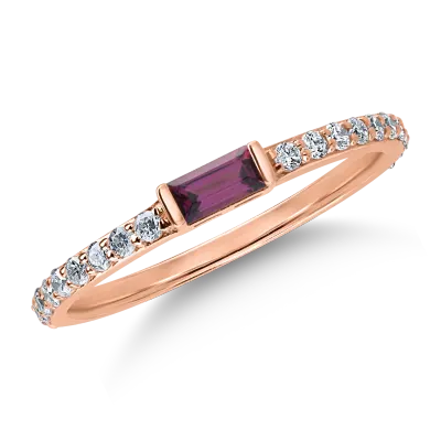 Inel din aur roz cu rodolit rosu de 0.17ct si diamante de 0.22ct