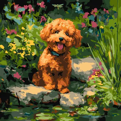 Set pentru pictură după numere Ideyka - Pudel la lac, 40 x 40 cm