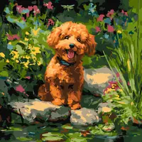 Set pentru pictură după numere Ideyka - Pudel la lac, 40 x 40 cm