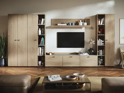 Living Silensia C5 UNO - Mobila sufragerie aspect lemn / bej
