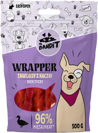 Recompense pentru caini Mr. Bandit WRAPPER XXXL, rata, 500g