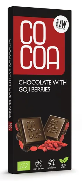 Ciocolată crudă organică cu fructe de goji, 50 g, Surovital
