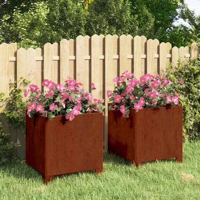 vidaXL Jardinieră cu picioare, 2 buc, ruginiu, 30x30x30cm, oțel corten
