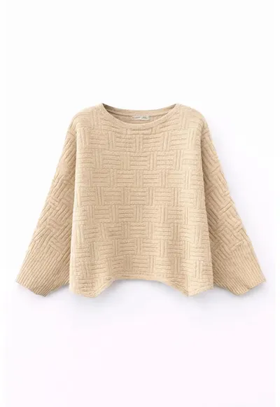Pulover dama - supradimensionat - texturat - bej natural - One Size