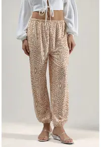 Pantaloni de dama - talie joasa - imprimeu - textil