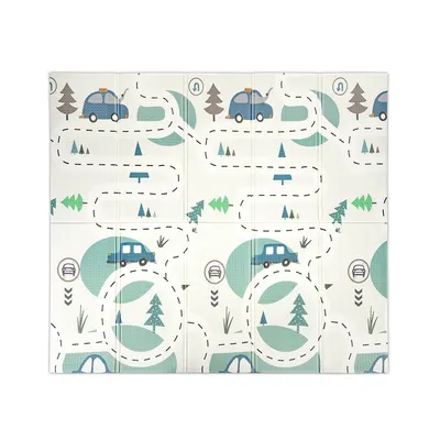 Covoras de joaca termic pentru copii Funny City Stars din spuma XPE, design cu doua fete, pliabil, 180x200 cm