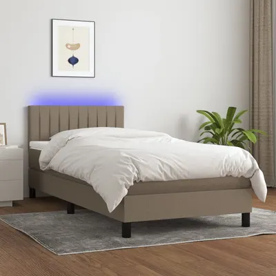 Gossi pat cu arcuri, saltea si led, gri taupe, 90x200 cm, textil