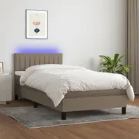 Gossi pat cu arcuri, saltea si led, gri taupe, 90x200 cm, textil
