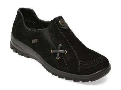 Pantofi RIEKER negri, L7171, din piele intoarsa