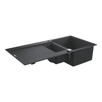 Chiuveta bucatarie compozit Grohe K500 31646AP0, montare pe blat, 2 cuve, picurator, Negru granit