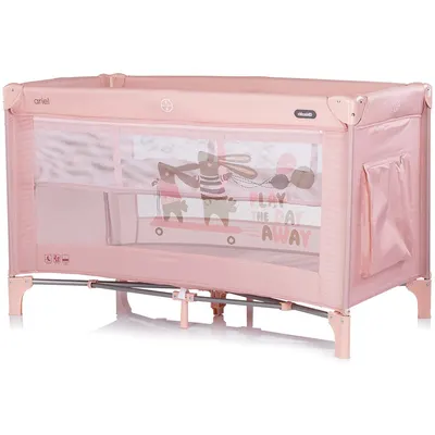 Patut pliabil pentru copii Chipolino Ariel Powder Pink 120x60 cm, doua nivele, intrare laterala cu fermoar, geanta pentru transport