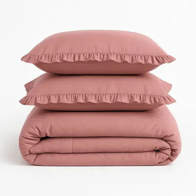 Lenjerie de pat roz din bumbac ranforcé pentru pat dublu, extinsă 240x220 cm Ruffle Striped – Mila Home Luxury
