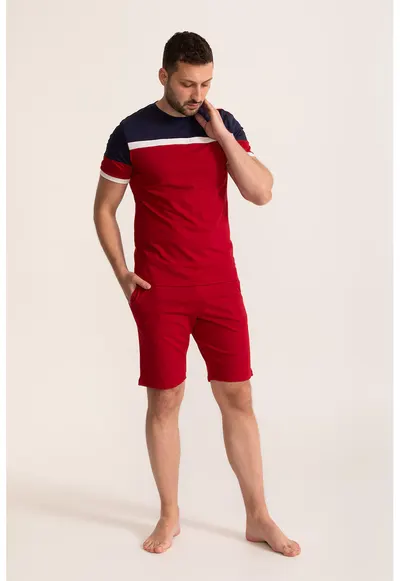 Pijama cu maneci scurte Miles - Rosu/Bleumarin