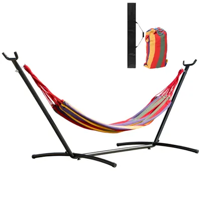 Hamac OutSunny Portabil cu suport din otel si bumbac multicolor | Aosom Romania