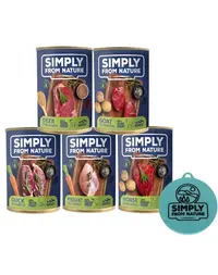 SIMPLY FROM NATURE Hrana caini, mix arome 6 x 400g + capac conserva
