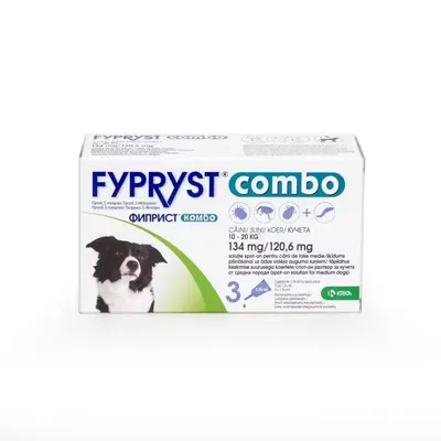 Fypryst Combo Dog M 134 mg, pipete antiparazitare caini talie medie (10 - 20 kg), 3 buc
