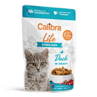 Calibra Cat Life Pouch Sterilised Duck in Gravy, Pachet 5 x 85 g