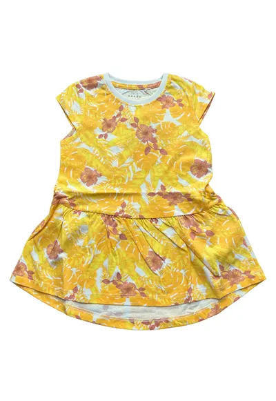 Rochie fete - flori - galben - bumbac