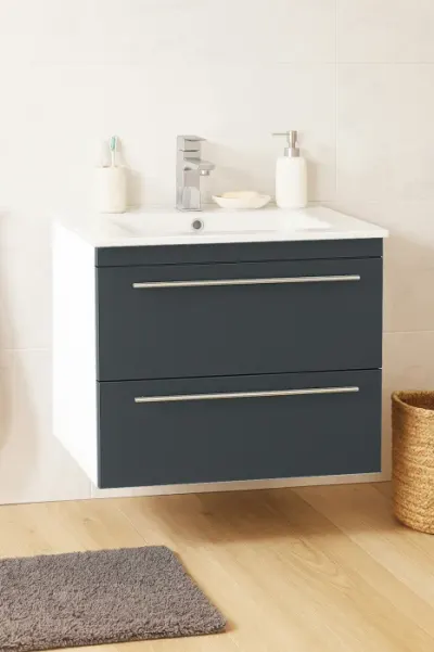 Set Baza front MDF si Lavoar seria 066, suspendata cu sertare, 60 cm, antracit