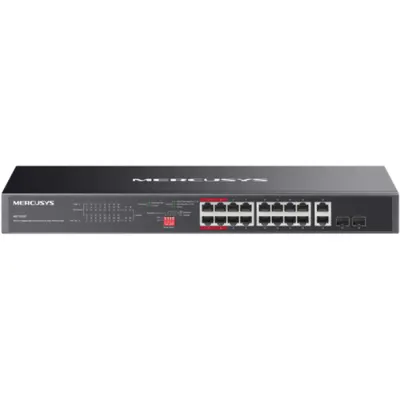 Switch Mercusys Gigabit Rackmount MS120GP, 16× Gigabit PoE+ RJ45 ports, 2× Gigabit non-PoE RJ45 ports, si 2× Gigabit SFP slots
