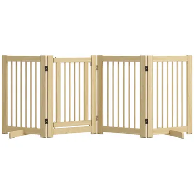 PawHut Grilaj independent pentru câini, 4 panouri, flexibil, lemn de pin, 204L x 36B x 75H cm, lemn natural | Aosom Romania