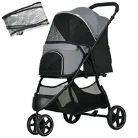 PawHut Cărucior pentru câini Haustierwagen, pliabil, husă de ploaie, 2 frâne de siguranță, 83 cm x 55 cm x 101 cm, Gri + Negru | Aosom Romania