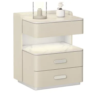 Noptieră inteligentă cu încărcare wireless, iluminare LED, sertar de depozitare și seif integrat – culoare alb