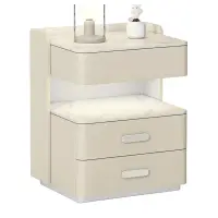 Noptieră inteligentă cu &icirc;ncărcare wireless, iluminare LED, sertar de depozitare și seif integrat &ndash; culoare alb