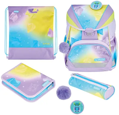 Set școlar Herlitz UltraLight XL Plus - Little Monster, ghiozdan, două penare și un săculeț