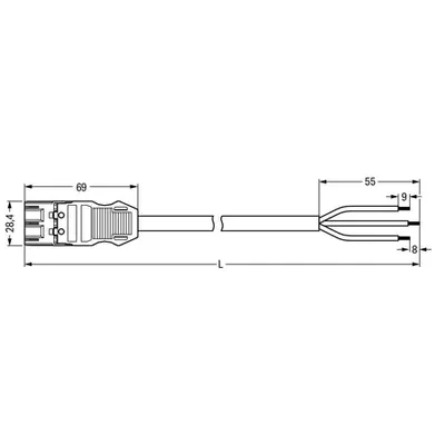 pre-assembled connecting cable; Cca; Plug/open-ended; 3-pole; Cod. A; H05Z1Z1-F 3G 1.5 mm²; 3 m; 2,50 mm²; black
