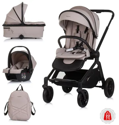 Carucior combinat 3 in 1 pentru bebelusi Chipolino - Magnum , tiramisu