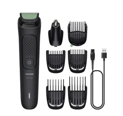 Aparat de tuns All-in-One 7 in 1 Philips MG3930/15, Autonomie 60 minute, Piepteni reglabili 3-7mm, Lame cu ascutire automata (Negru)
