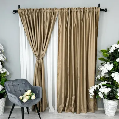 Set 2 Draperii Soft Touch, cu Aspect Fin si Tenta Satinata, 140cm latime x 260cm inaltime, cu TIV LAT, Cappuccino