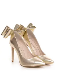 Pantofi Stiletto cu toc subtire - piele naturala -aurii - Auriu