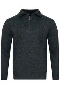 Pulover barbati - S8619 - gri deschis - material moale - guler tip troyer