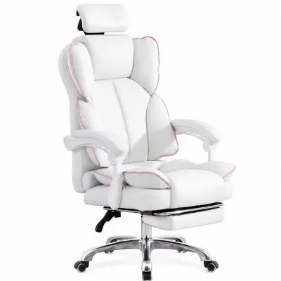 Scaun de gaming cu inclinare pana la 120°, tetiera reglabila - dimensiuni 650 mm x 520 mm x 1220–1320 mm, White